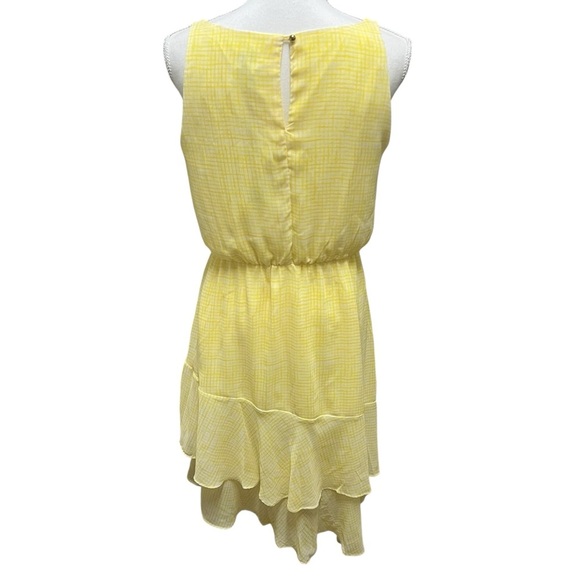 A New Day Yellow Chiffon Asymmetrical Tiered Sleeveless Dress Geometric Print M - Picture 3 of 11